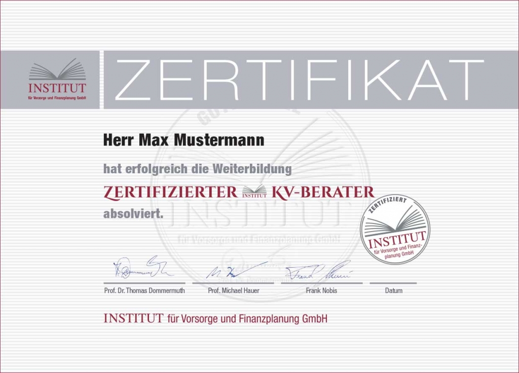 IVF-Zertifikat_KV-Berater Seminar Private Krankenversicherung - Zertifizierter KV-Berater (ZKVB)